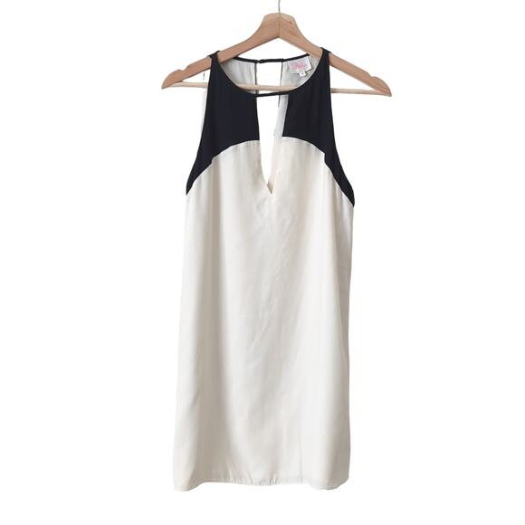 Parker Black Ivory Colorblock 100% Silk Crosby Dress Women's Medium High Neck - Picture 2 of 10